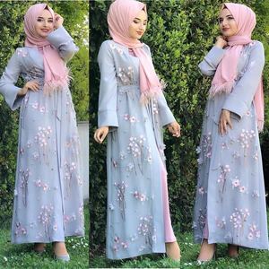 Abito da donna Abaya Dubai <span class=keywords><strong>turchia</strong></span> musulmano <span class=keywords><strong>Hijab</strong></span> in pizzo floreale caftano abiti da sera Islam abiti alla moda Kimono - Product Image 2