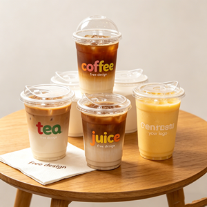 แก้วชาไข่มุก 9 ออนซ์ ขายดี แก้วกาแฟใสพิมพ์โลโก้ได้ พร้อมฝาปิด แก้วน้ำเย็นแบบใช้แล้วทิ้ง สำหรับชานม โซดา น้ำเปล่า วัสดุ PET - Product Image 1