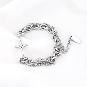 yunnique Star Spliced Layered <b>Titanium</b> Steel <b>Chain</b> Bracelet With Rhinestone Inlay Unisex Fashion Jewelry - Product Image 2