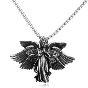 Collier pendentif ange en acier inoxydable à six ailes, bijoux de mode pour homme 231029 - Product Image 5