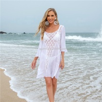 JINRU Factory Maillots de bain grande taille, vêtements de plage, tricot ajouré en coton, manches longues, maillots de bain sexy, couvre-maillot d'été pour femmes