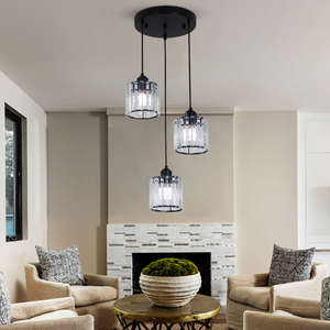 Lustre en cristal personnalisé <span class=keywords><strong>pour</strong></span> table à manger, chambre à coucher, <span class=keywords><strong>luminaire</strong></span> <span class=keywords><strong>suspendu</strong></span> à 3 têtes, douille E27, corps noir - Product Image 4