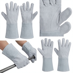 Guantes de soldadura de cuero vacuno resistente con puño largo para protección contra calor y chispas, ignífugos para construcción industrial - Product Image 2