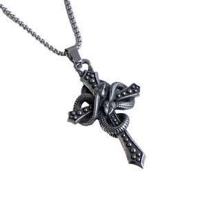 Stainless Steel <b>Cross</b> Pendant <b>With</b> Snake Design Unisex Necklace SP1053 - Product Image 5
