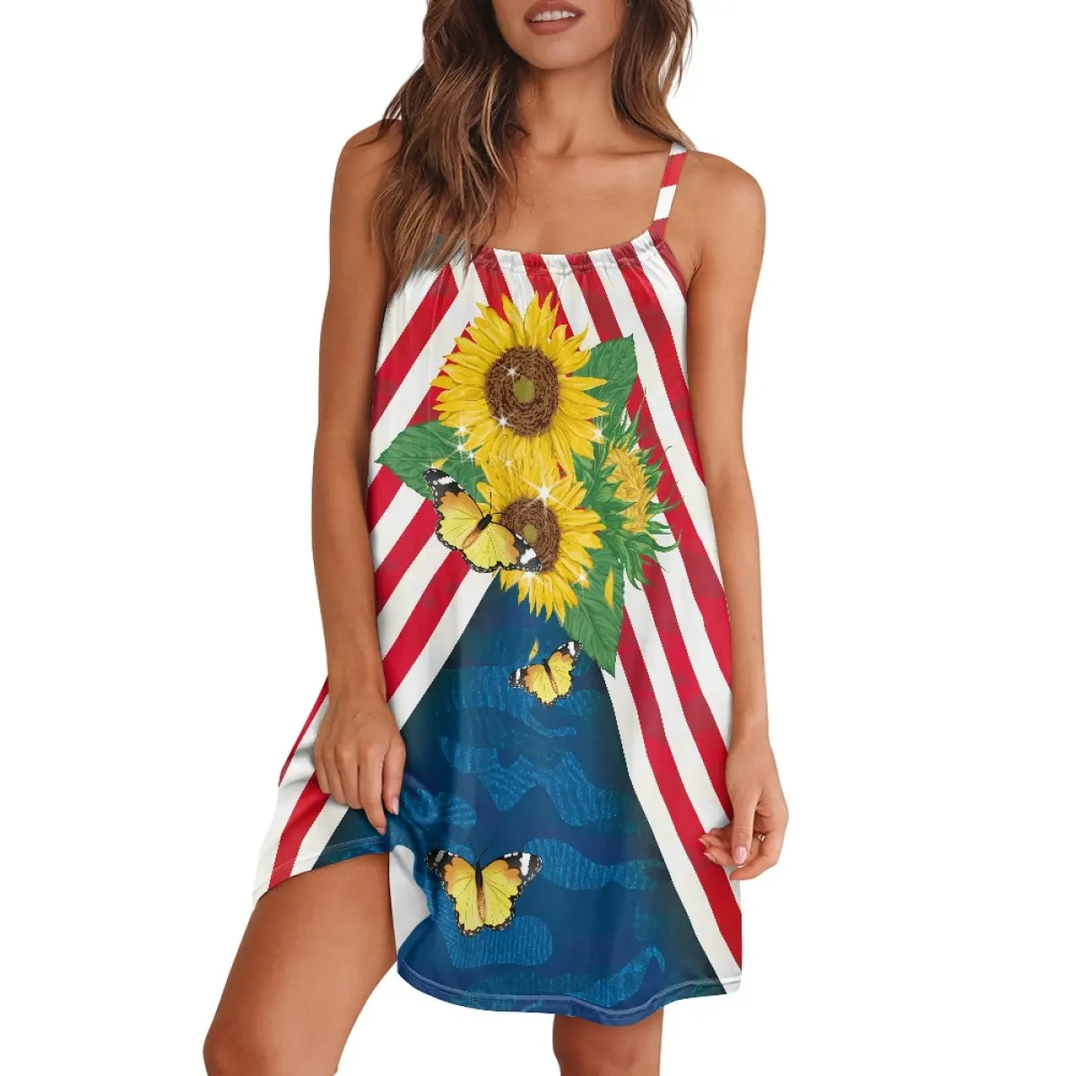 Personalizado Bandera Americana Personalización Diseñado Slip Dress Venta Directa de Fábrica Único Vestido Casual Mujeres Colorido Slip Dress