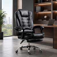 Kursi Kantor Eksekutif Modern Grosir, Ergonomis, Berbahan Kulit PU, Dapat Berputar, dengan Ketinggian yang Dapat Disesuaikan dan Sandaran Kaki, Alas Krom