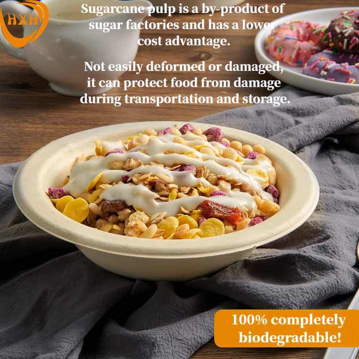 Customizable 32 oz Biodegradable Bagasse round Bowl with Lid Eco ...