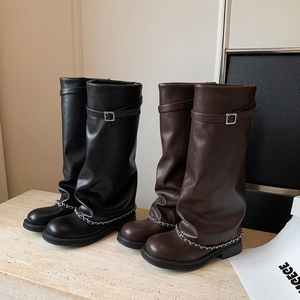 עיצוב רטרו פשוט, מגפי פלטפורמה איטלקיים בעבודת יד, מעור מלא, מגפיים גבוהים עד הברך, נוחים ומוסמנים, לשימוש יומיומי - Product Image 4