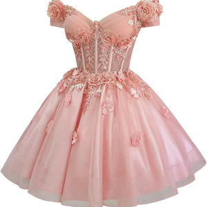 <span class=keywords><strong>Vestidos</strong></span> Cortos de Fiesta para Adolescentes con Hombros Descubiertos, Vestido de Quinceañera con Tul Abullonado, Vestido de Graduación Corto Personalizado - Product Image 3