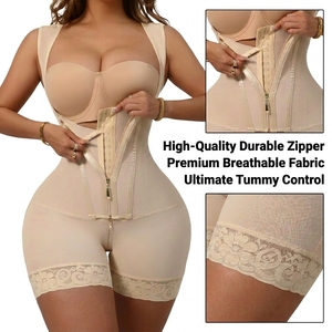 Combinaison gainante taille haute sans coutures, respirante, séchage rapide, avec entrejambe ouvert et fermeture éclair frontale pour femmes en récupération post-partum - Product Image 2