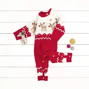 Suéter con patrón de Reno navideño para bebé, niña y niño, monos tejidos, peleles para recién nacidos, ropa de invierno, atuendo