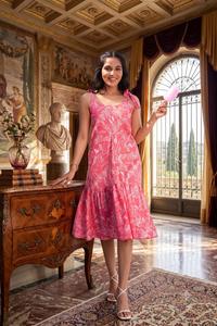 Robe midi florale moderne pour femme, élégante, décontractée, à manches courtes, pour les vacances, les fêtes, style tendance - Product Image 4