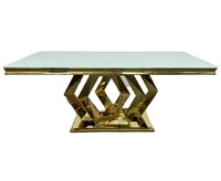 Table de banquet de style moderne, en acier inoxydable doré avec plateau en verre trempé, table de luxe pour hôtel, mariage, événements, vente en gros
