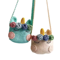 Sac fourre-tout vintage d'été tendance, motif licorne au crochet mignon, fait main, 100% coton biologique, pompon, prix bas, vente en gros, Vietnam