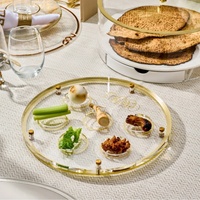 Plateau de Seder en Lucite avec accents dorés de luxe, plateau de service moderne en acrylique transparent pour Pessa'h, inspiré du plateau de Seder