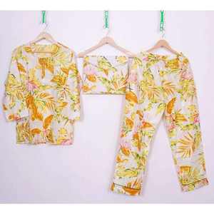 Conjunto de Pijama Vintage 100% Algodón Satinado, Transpirable, Cintura Elástica, Fabricante Indio, Calidad de Exportación, Ropa de Dormir Estampada para Mujer - Product Image 1