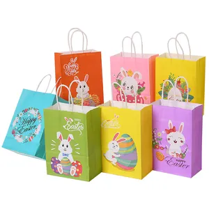 Wholesale happy Easter bunny eggs paper gift bags for kids packaging festival party gifts candy cake sweets chocolate