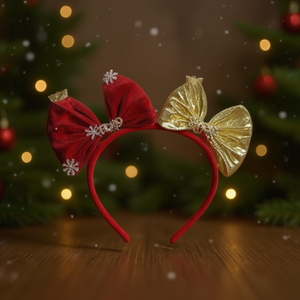 HOMEEA Christmas Headband Red Gold Bowknot Adjustable Women Party Hair Accessory W20 H25CM - Product Image 2