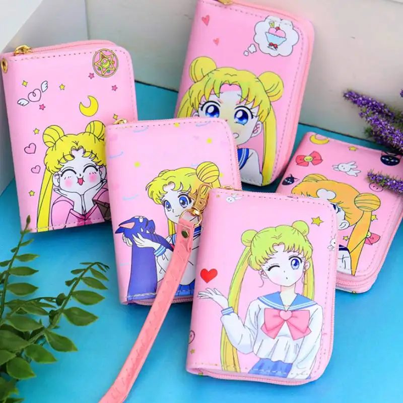 Dompet PU lucu Sailor Moon Anime 5 gaya dompet hadiah ritsleting tas koin kartun Tsukino Usagi anak perempuan portabel