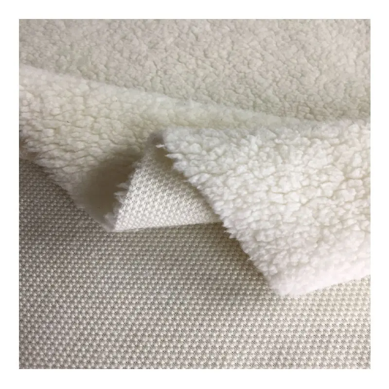 Tecido de malha de poliéster 100%, tecido de lã caspa branca quente e macia
