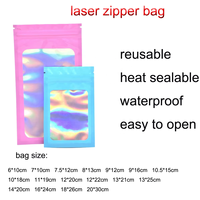 Sacs d'emballage holographiques plastique mylar pochettes plates refermables fermeture éclair laser avec logo personnalisé