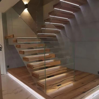 Modernes Design Umweltfreundliches Innen-Zickzack-Geländer aus Massivholz mit Edelstahl und Glas, Maßgefertigte Größe für Villen