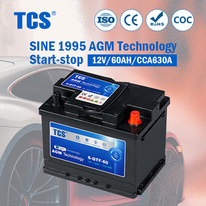 Batería de coche TCS 6-QTF-<span class=keywords><strong>60</strong></span> de plomo-ácido <span class=keywords><strong>AGM</strong></span> de 12V y 60Ah, potente, sin mantenimiento, con función Start-Stop, de fábrica. - Product Image 1