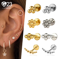 Anting-anting labret helix tragus bibir berlapis emas 18K titanium JIAXIN ASTM F136 dengan ulir dalam, perhiasan tindik wanita modis