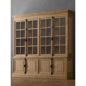 Stile americano francese in rovere retrò libreria in legno massello con combinazione di armadietto con chiusura a fondo superiore armadi a muro - Product Image 2