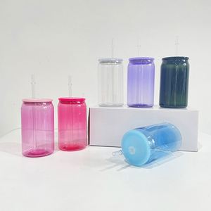 กระป๋องพลาสติกใสสีขนาด 16 ออนซ์ สำหรับผู้ใหญ่ ใช้ซ้ำได้ ปลอดสาร BPA พร้อมฝา PP เป็นมิตรกับสิ่งแวดล้อม ปลอดภัยสำหรับเครื่องล้างจาน พร้อมหลอดดูด สำหรับใช้กลางแจ้ง - Product Image 3