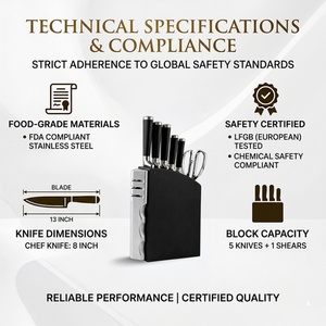 7 Pieces Professional Golden <b>Knife</b> <b>Set</b> Premium Built in Self Sharpener Stainless Steel Chef Kitchen <b>Knife</b> <b>Set</b> with Block - Product Image 6