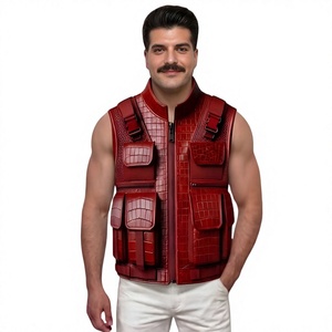 Nuevo Chaleco de Cuero de Cocodrilo Rojo Grabado Personalizado para Hombre, Chaleco Táctico Urbano Super Rider, Chaleco de Cuero para Motocicleta - Product Image 6