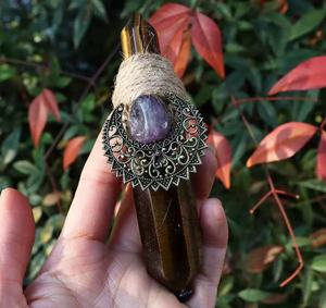 <span class=keywords><strong>Citrino</strong></span> crudo y amatista piedras curativas punto Luna forma Hexagonal prisma colgante antiguo plateado Witchy Wicca joyería - Product Image 5