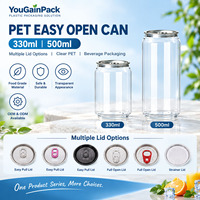 Boîtes en plastique PET faciles à ouvrir de 330 ml et 500 ml, boîtes transparentes pour boissons avec couvercle à anneau de traction pour jus, soda, café