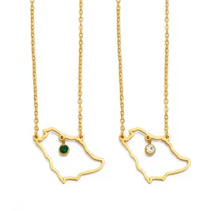 السعودية خريطة مع حجر الذهب اللون سحر قلادة قلادة مملكة مجوهرات من المملكة العربية السعودية النساء الفتيات #266221