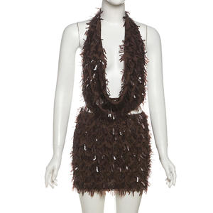 GX25192  Vendor Pakaian Wanita Fashionable, Pakaian Jalanan Seksi, Atasan Tanpa Lengan Halter Payet Tanpa Punggung dan Rok Mini Set 2 Potong - Product Image 4