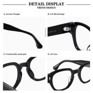 Montures de lunettes de luxe en acétate transfrontalières, ovales, monture complète, unisexe, anti-UV, verres optiques, origine Wenzhou 8629, verres neutres - Product Image 4