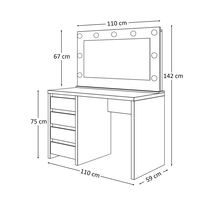 Table de maquillage avec miroir LED et tabouret, ensemble de coiffeuse moderne pour chambre à coucher, comprend un rangement
