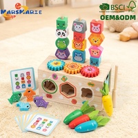 Juguete Educativo Multifuncional Montessori de Madera 5 en 1, Cubo de Actividades con Formas Geométricas para Apilar y Emparejar, Caja de Inteligencia para Niños