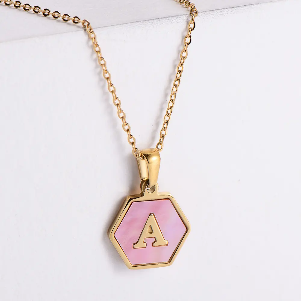 Joyería de moda de acero inoxidable para mujer, colgante hexagonal, Gargantilla, collar con letras en inglés