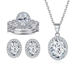 925 <b>Silver</b> CZ Jewelry <b>Set</b>, Heavy Design Zirconia Necklace Earrings <b>Ring</b> <b>Set</b> for Wedding Party - Product Image 1