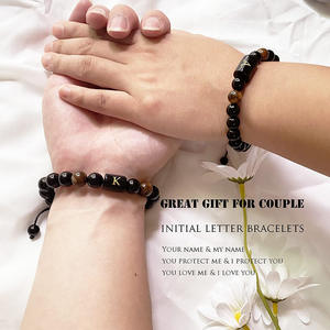 Pulseras de Cuentas Ajustables con 26 Letras, 10 mm, de Ónice Negro Natural y Ojo de Tigre, Tejidas y Enrolladas, para Hombre - Product Image 5