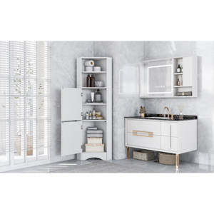 Gabinete de esquina de baño alto blanco-Almacenamiento independiente con puertas y ajustable - Product Image 1