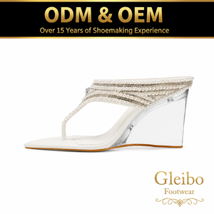 Mules à talon compensé transparent pour femme, bout pointu, avec strass, franges et perles, sandales à entre-doigts, chaussures de soirée - Product Image 1