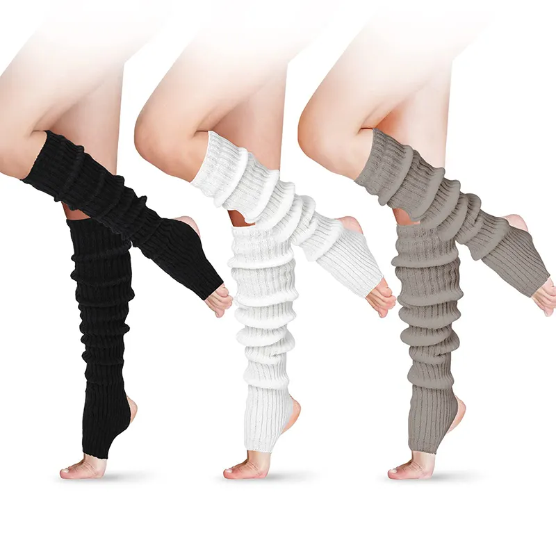 Kadınlar kış uzun üzengi Yoga bacak ısıtıcısı s 24 inç diz nervürlü örgü bacak ısıtıcısı 80s parti dans spor