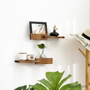 4.5D X 15W pulgadas Sala de estar Cocina Decoración Juego de 2 estantes de pared reversibles modernos - Product Image 2