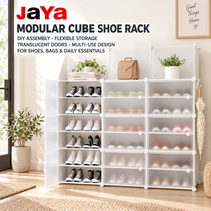Étagère à <span class=keywords><strong>chaussures</strong></span> modulaire en plastique JAYA DIY avec portes translucides pour l'entrée de <span class=keywords><strong>la</strong></span> maison et le rangement de <span class=keywords><strong>la</strong></span> chambre - Product Image 1