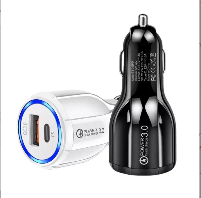 Fast Charging PD usb c Car Charger QC 3.0 Dual Port Quick Charge Usb Type C Car Charger for Mobile Phone