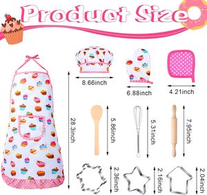 Ensemble de cuisine et de pâtisserie pour enfants de 11 pièces, pour petites filles de 2 à 6 ans, costume de chef et tablier, chapeau de chef pour tout-petits, outils de pâtisserie - Product Image 2