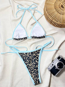 Nuevo <span class=keywords><strong>Bikini</strong></span> de Dos Piezas con Estampado de Leopardo Sexy para Mujer, Estilo Veraniego, con Cordones, Tanga, Ecológico, con Logotipo <span class=keywords><strong>en</strong></span> la Cintura - Product Image 5